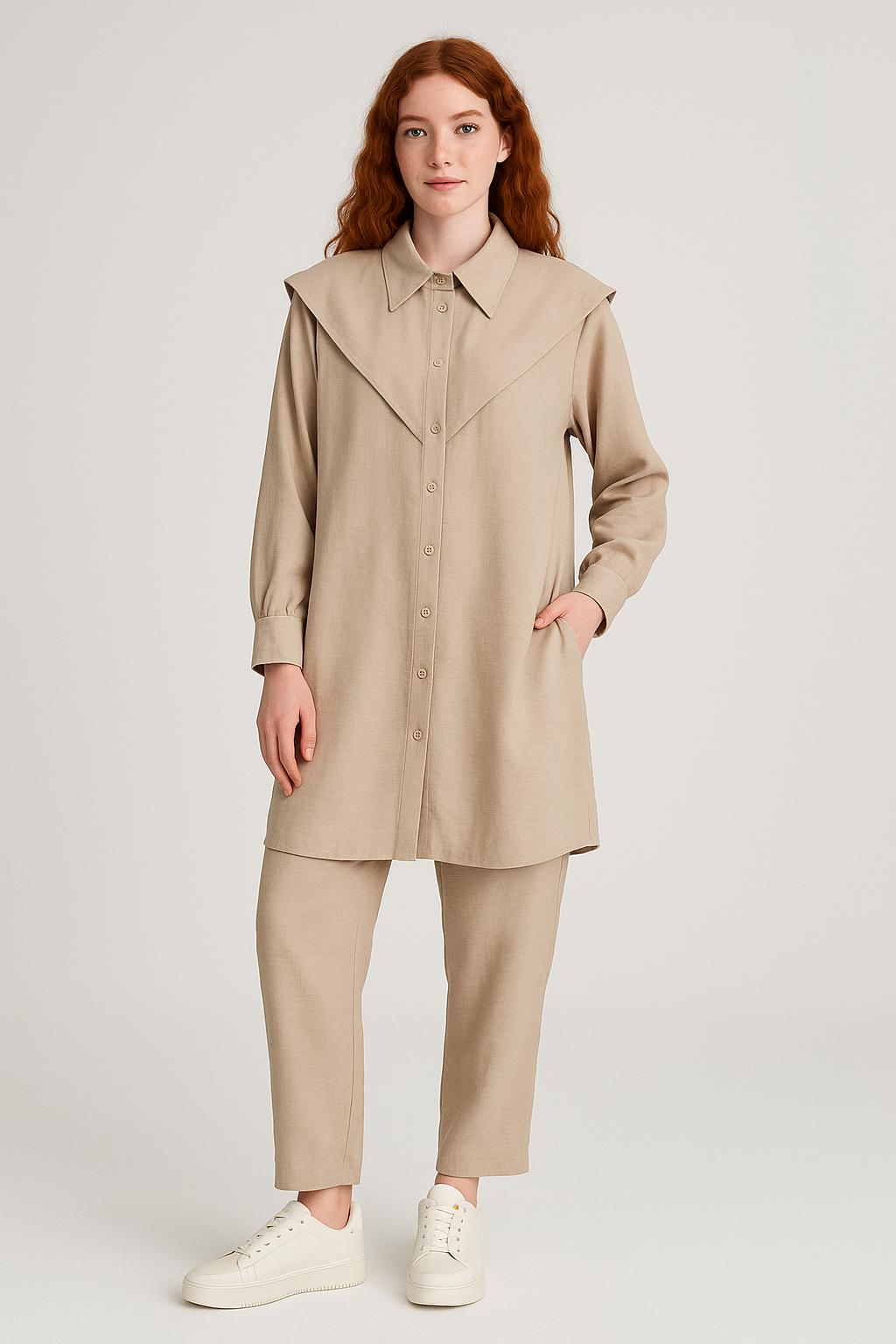Linen Copper Detail Pants Set