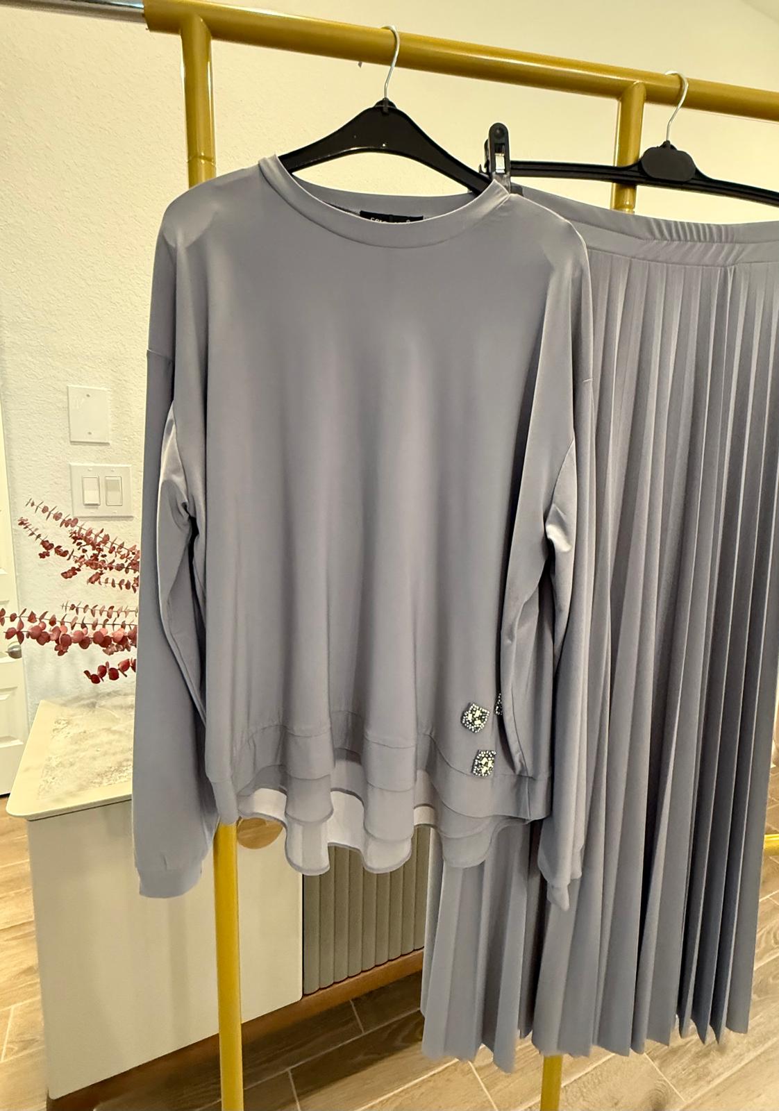 Stone and Chiffon Detailed Pleated Tilda Set