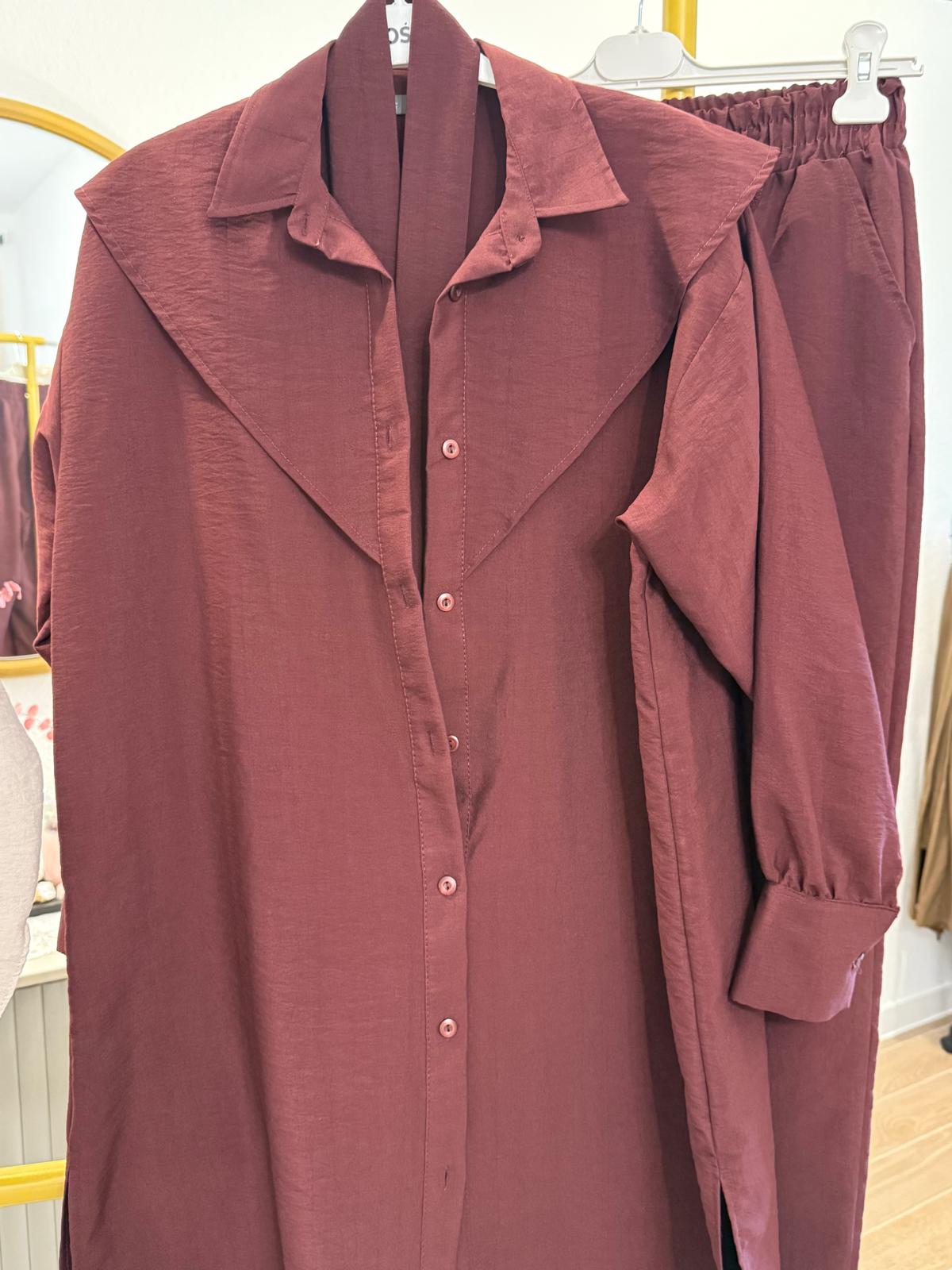 Linen Copper Detail Pants Set