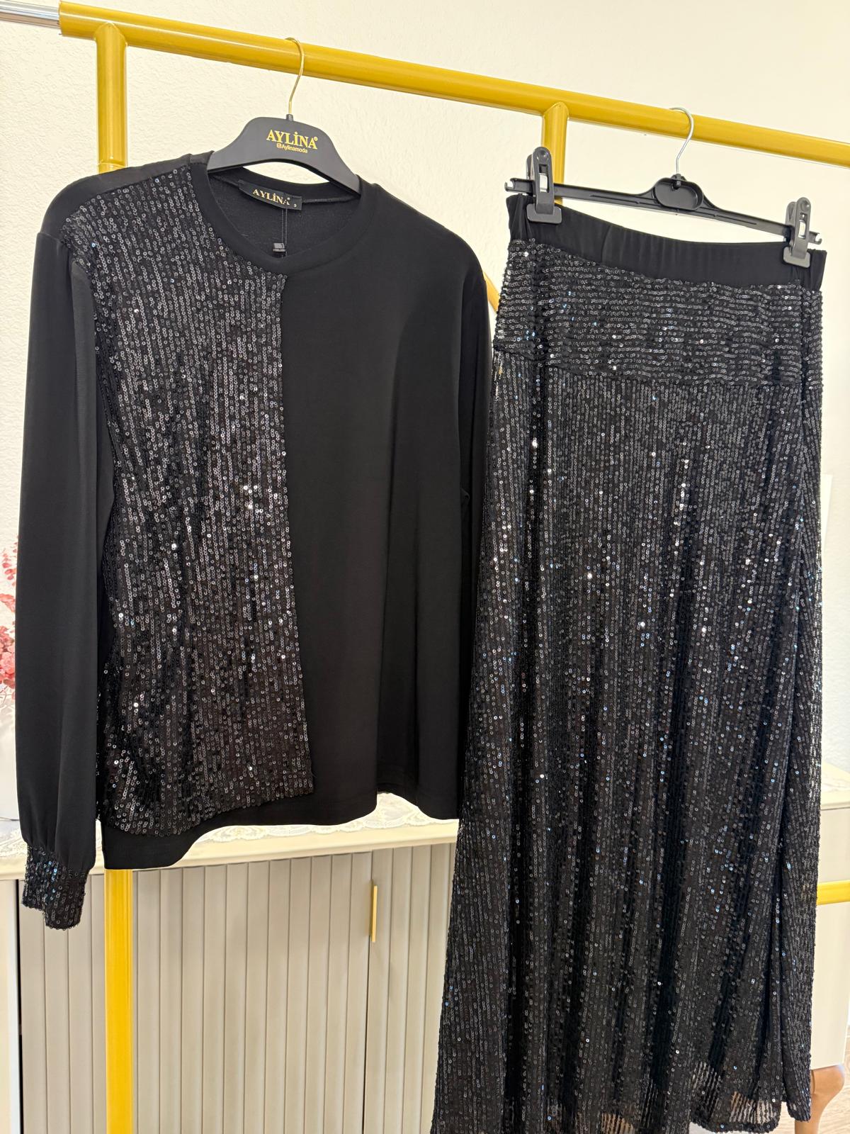 Embellished Dress Sequin Skirt Set