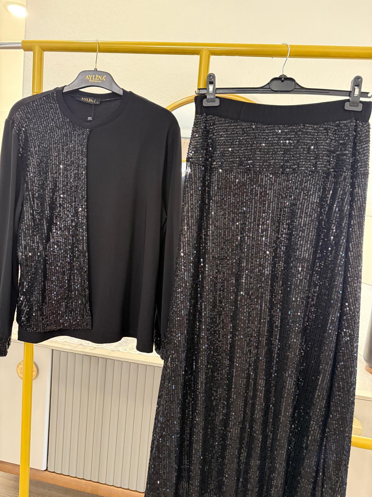 Embellished Dress Sequin Skirt Set