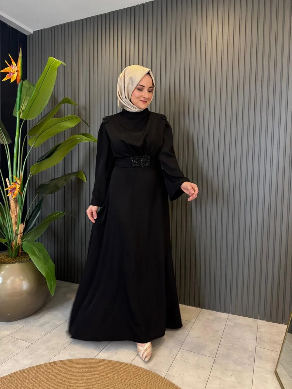 Faux Gem-embellished Abaya - Image 3