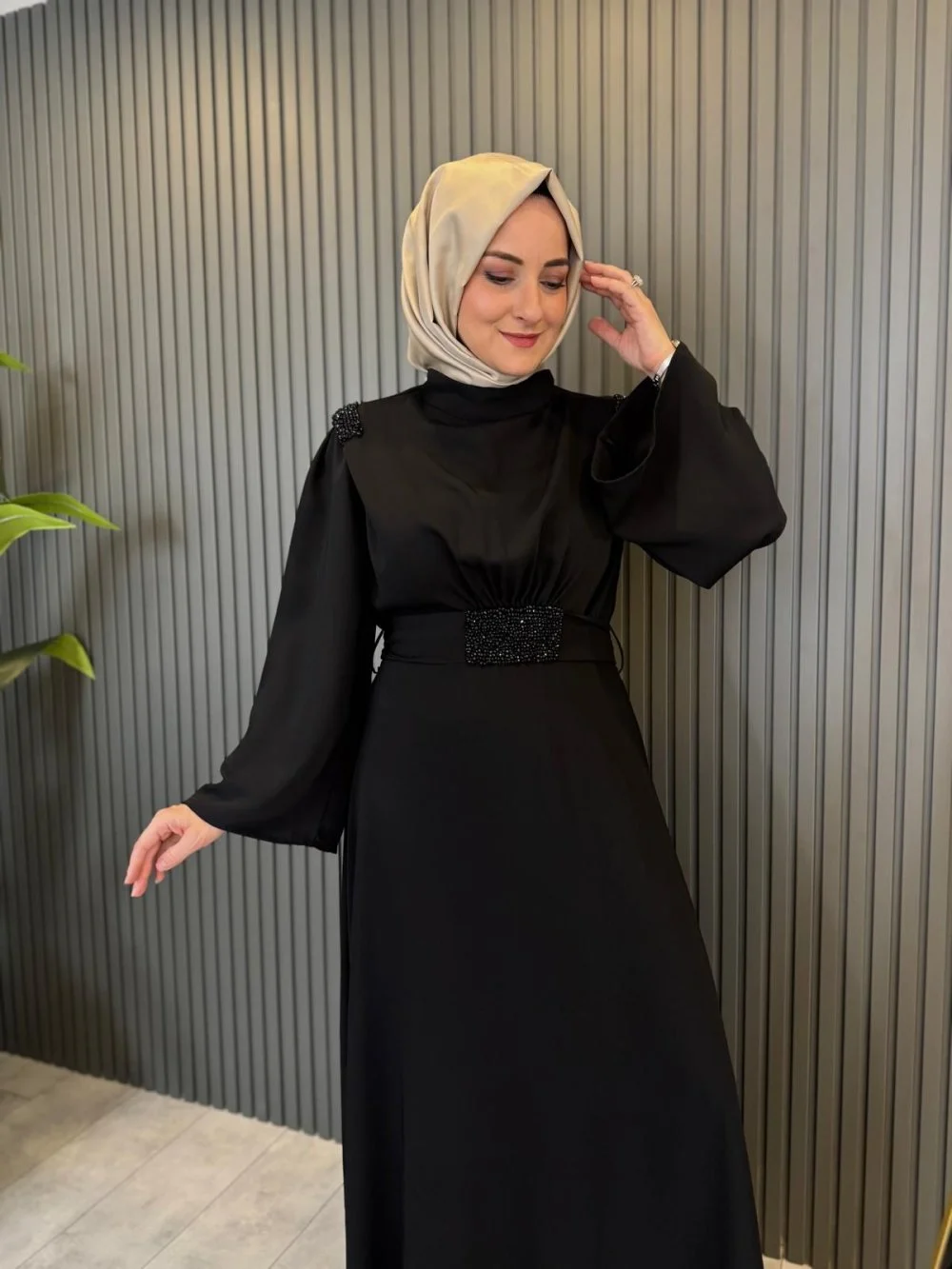 Faux Gem-embellished Abaya - Image 2