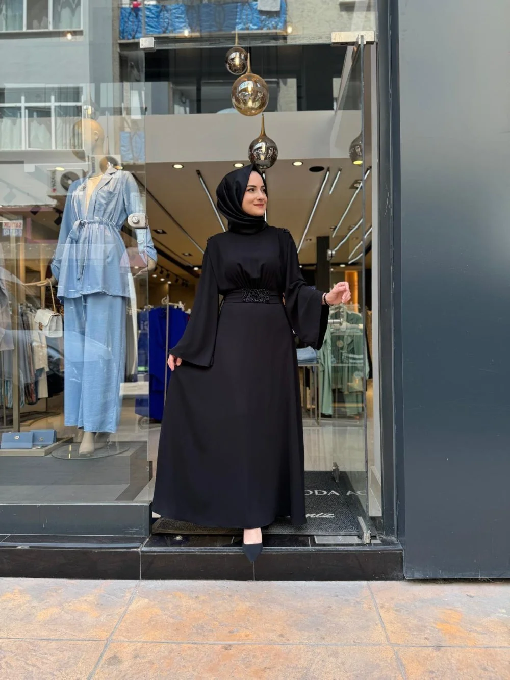 Faux Gem-embellished Abaya - Image 5