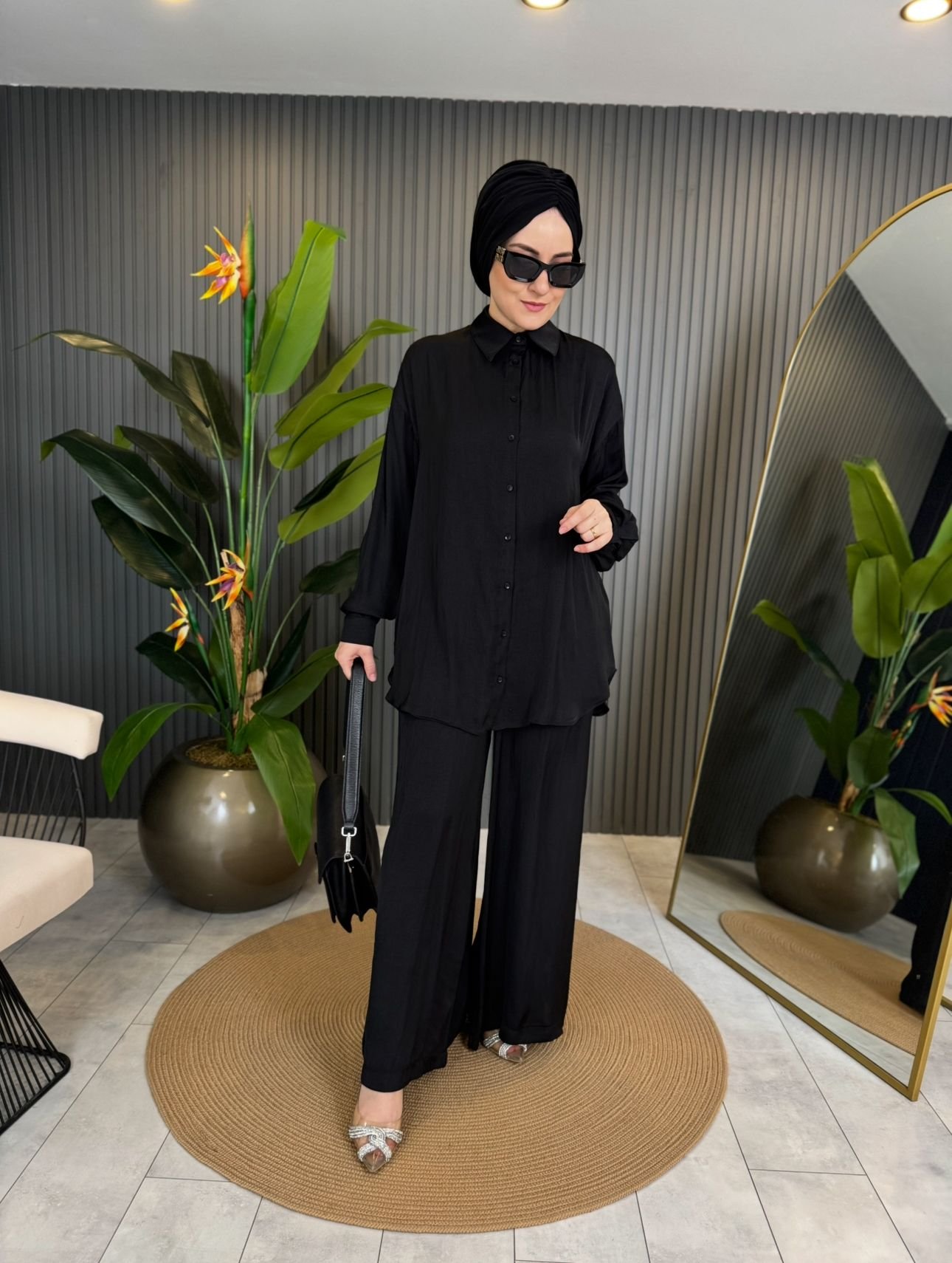 Button-down Crinkled Silk Set