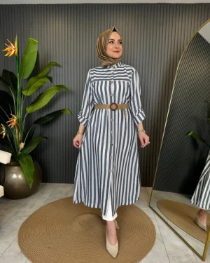Striped Long Blouse-Dress