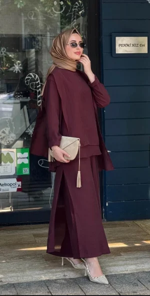 Paneled Blouse And Pants Set
