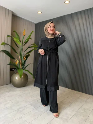 Silk Cupra Long Tunic&Pants Set