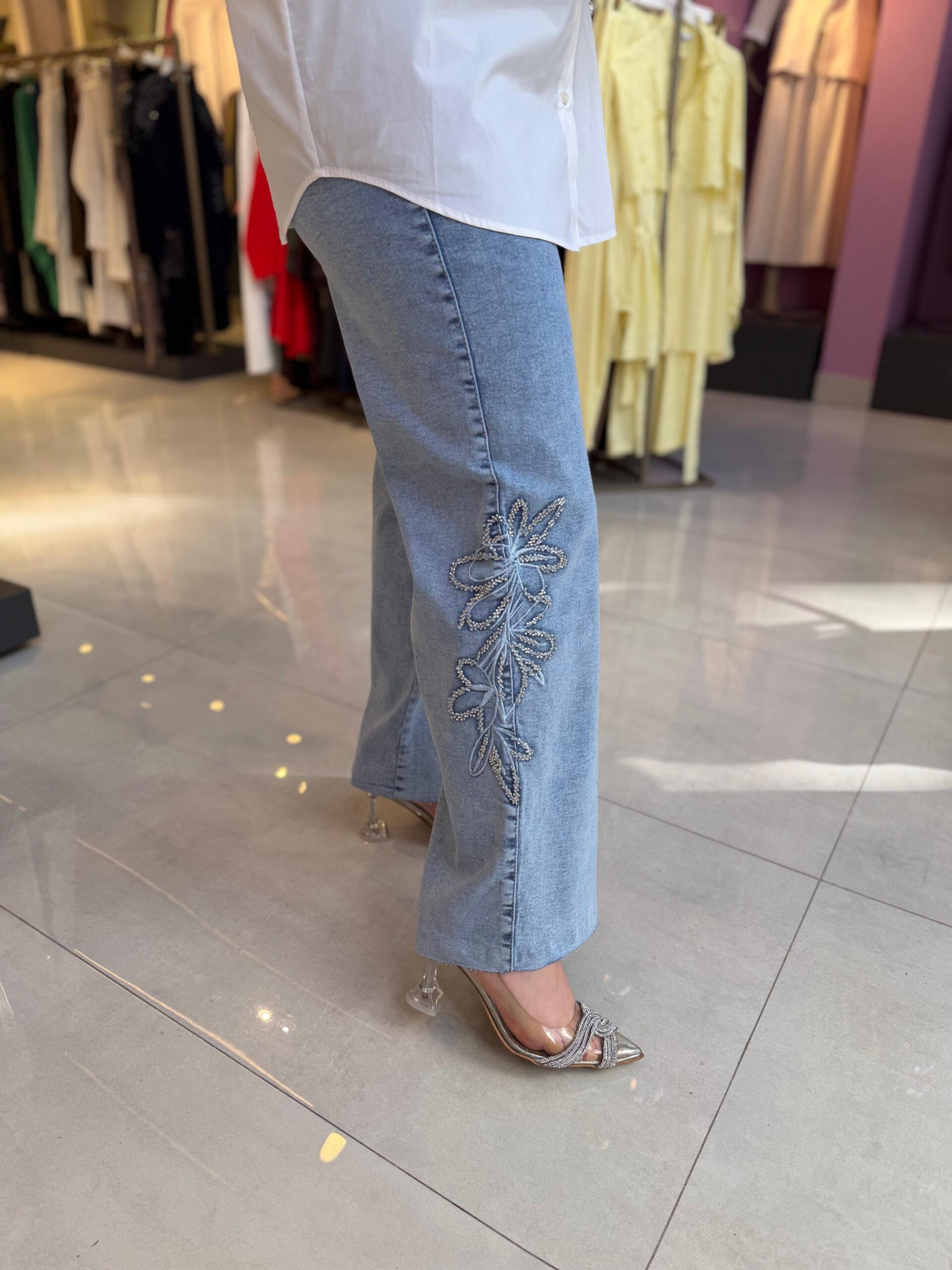 Flower and Gem Embellished Jeans - Image 3