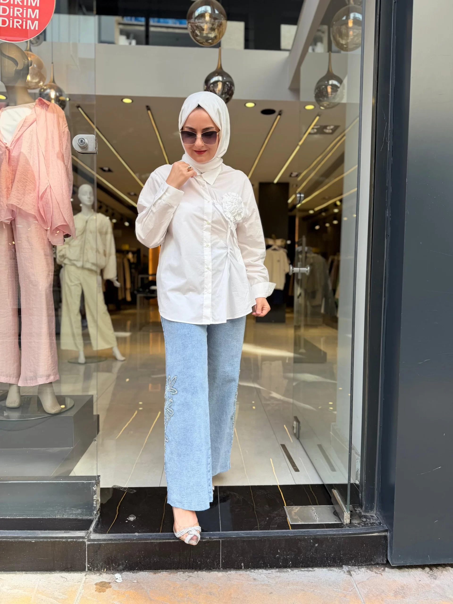 Flower and Gem Embellished Jeans